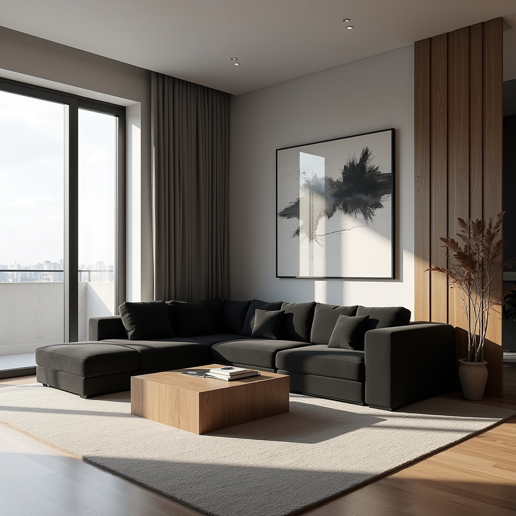Black And Wood Living Room 12