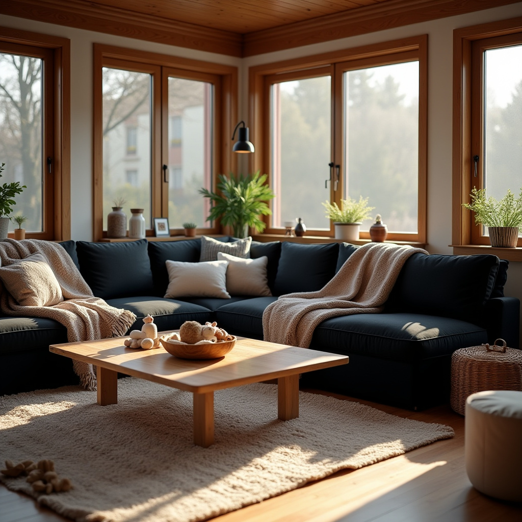 Black And Wood Living Room 13