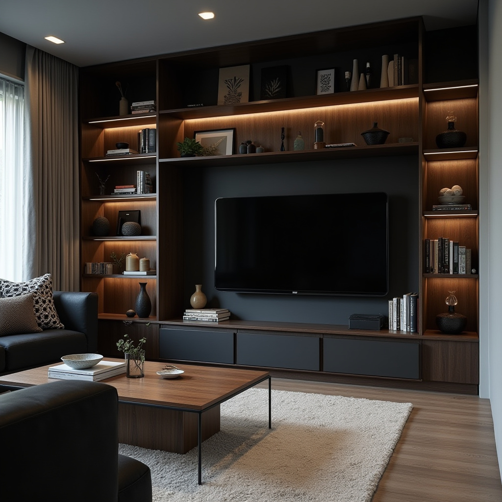 Black And Wood Living Room 18