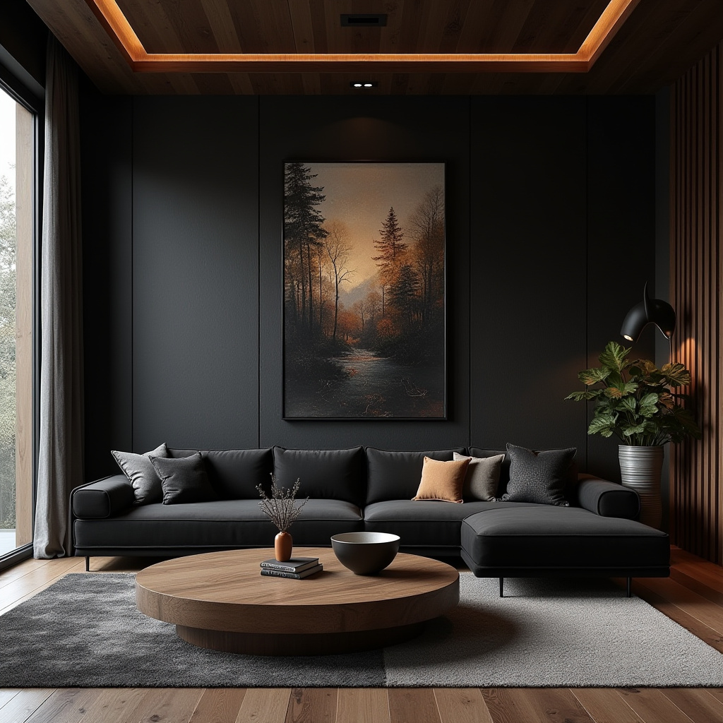 Black And Wood Living Room 23