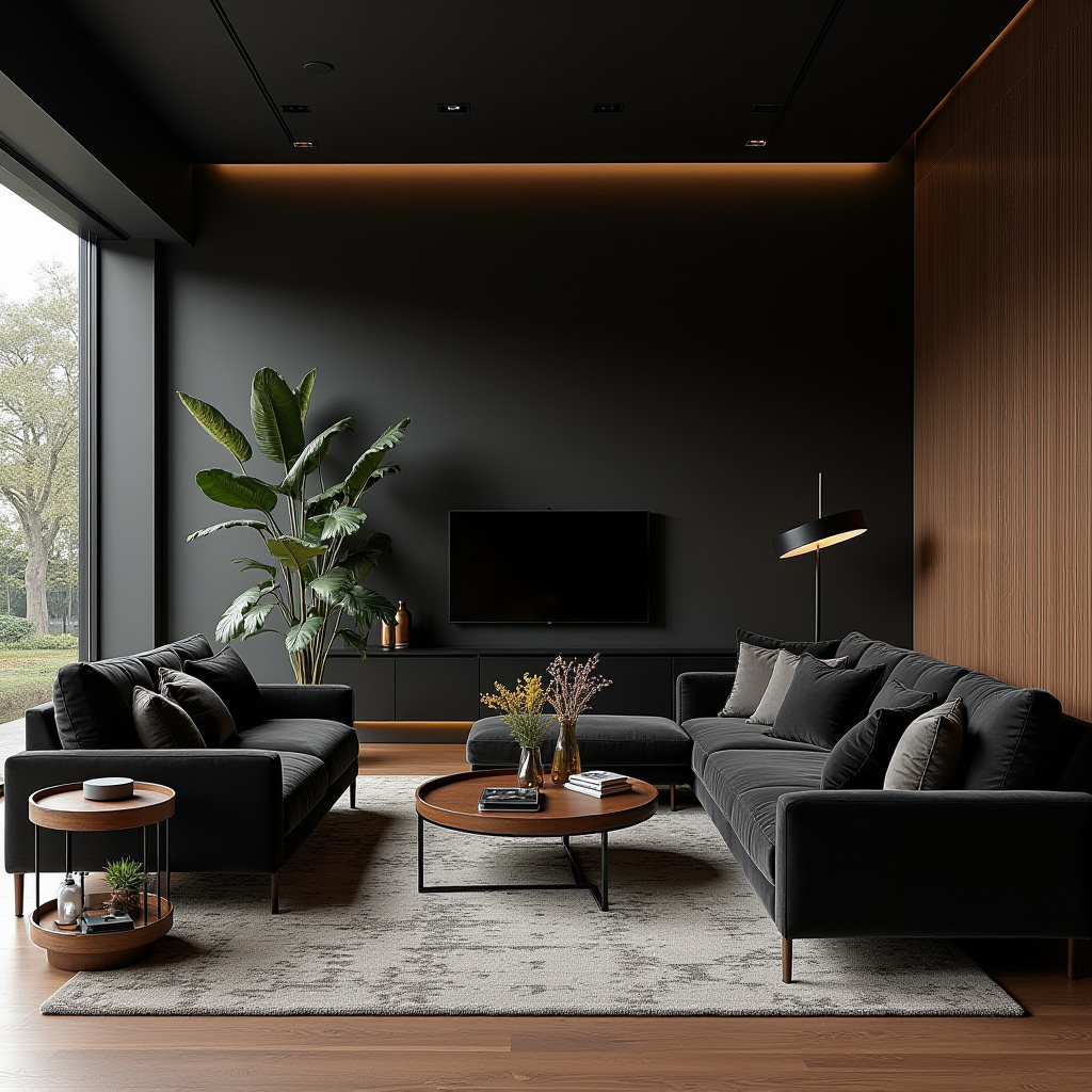 Black And Wood Living Room 28