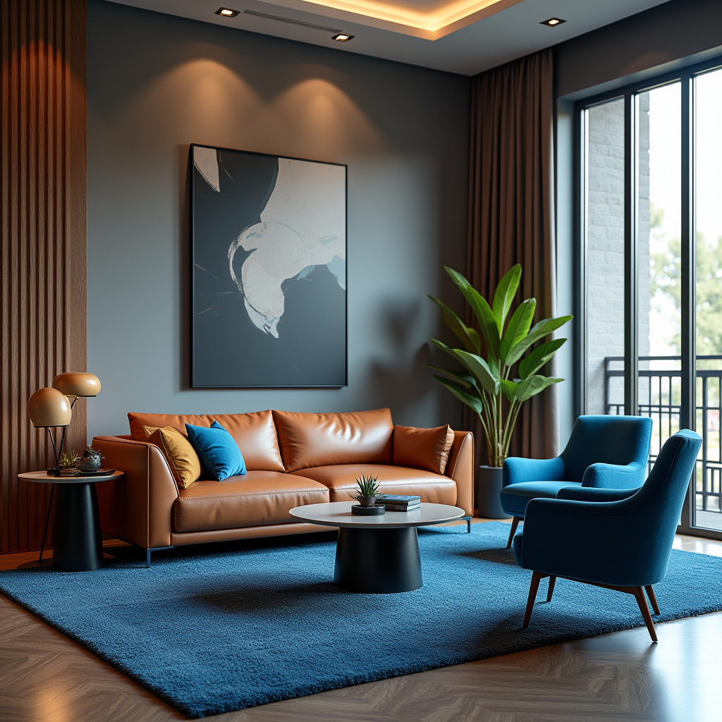 Brown And Blue Living Room 10