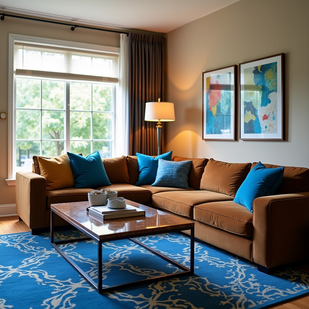Brown And Blue Living Room 17
