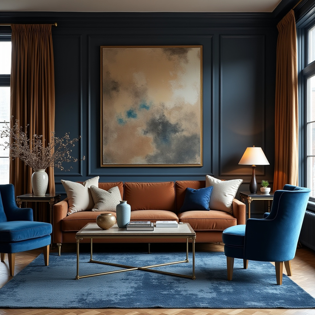 Brown And Blue Living Room 29