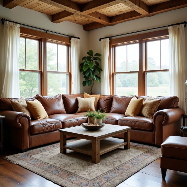 Leather Couch Living Room Farmhouse 1