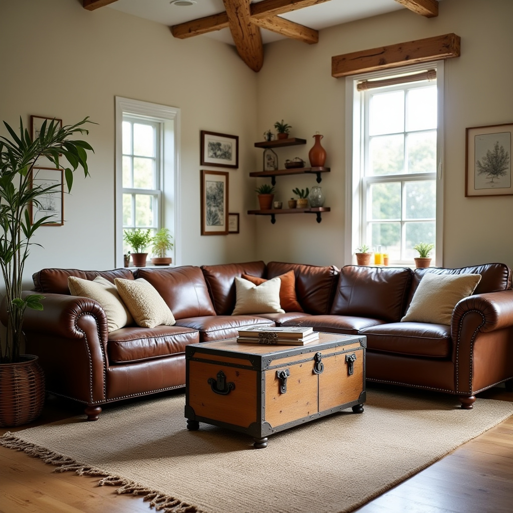 Leather Couch Living Room Farmhouse 13