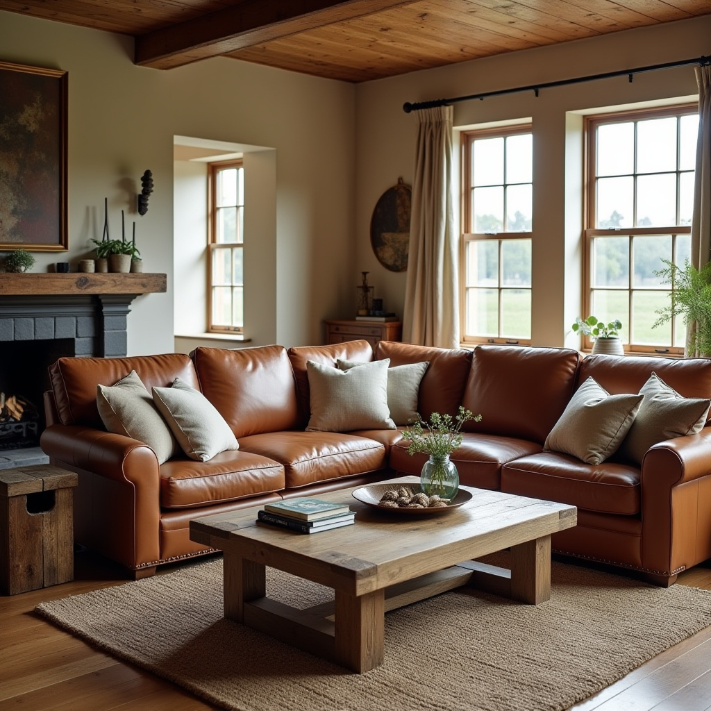 Leather Couch Living Room Farmhouse 26