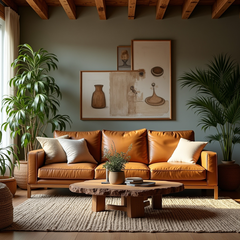 Leather Couch Living Room Farmhouse 29