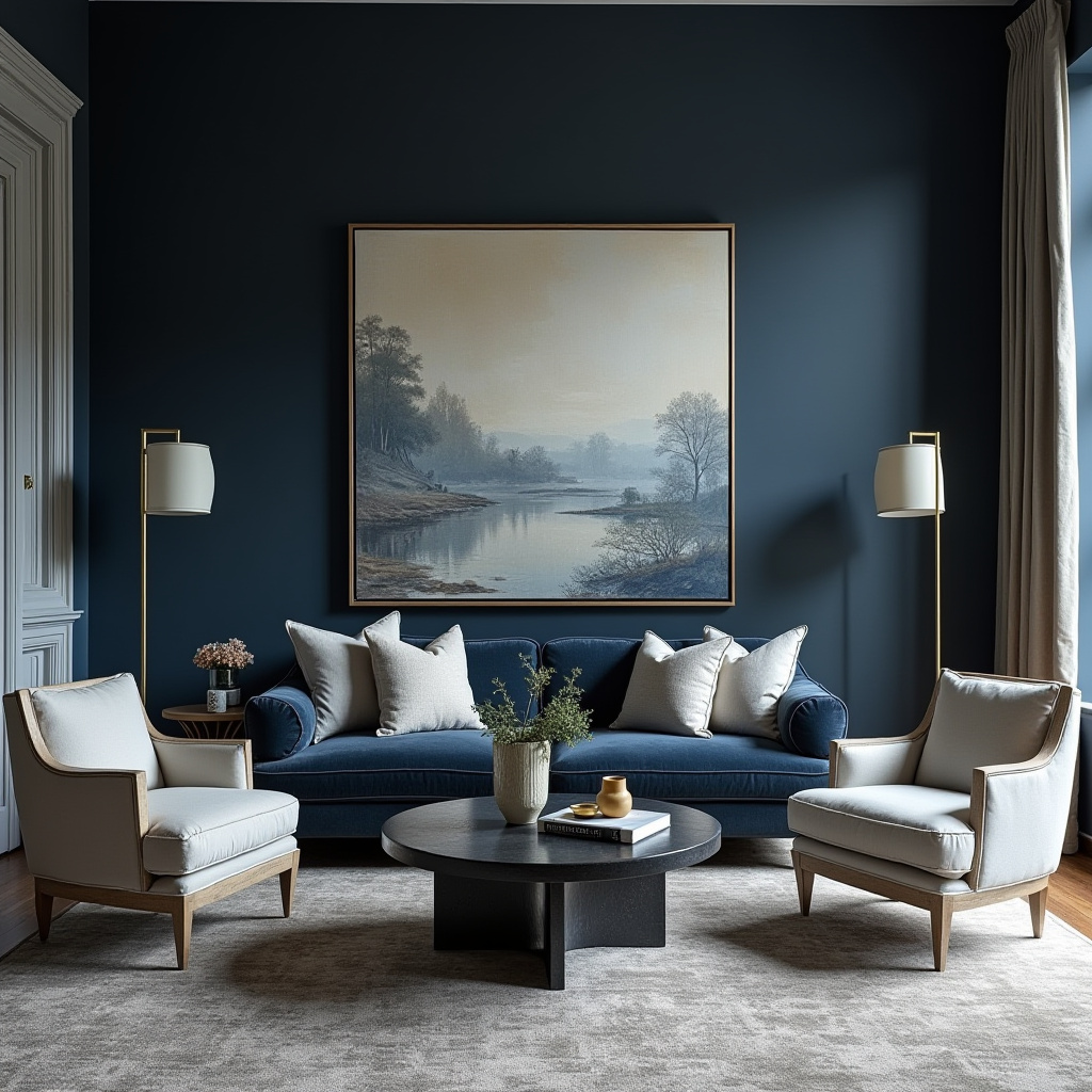 Navy Walls Living Room 23