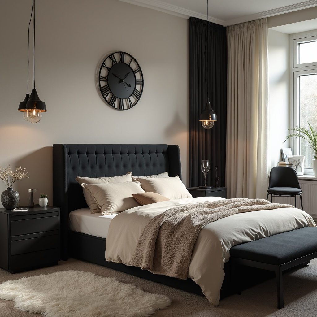 Neutral And Black Bedroom 20